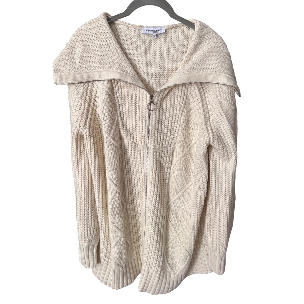 WeWoreWhat Chunky Cable Knit Sweater Zip Up Cardigan XXS XS Ivory Coastal - Picture 6 of 12